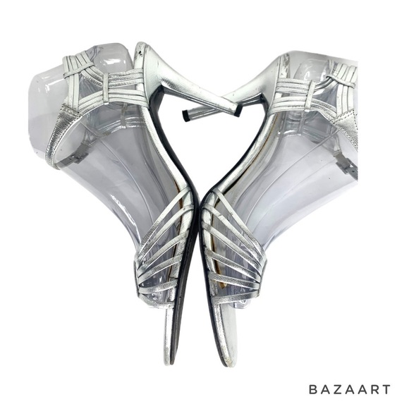 Ralph Lauren silver metallic leather strappy slingback Dress Shoe Sz 8.5 - Picture 5 of 10